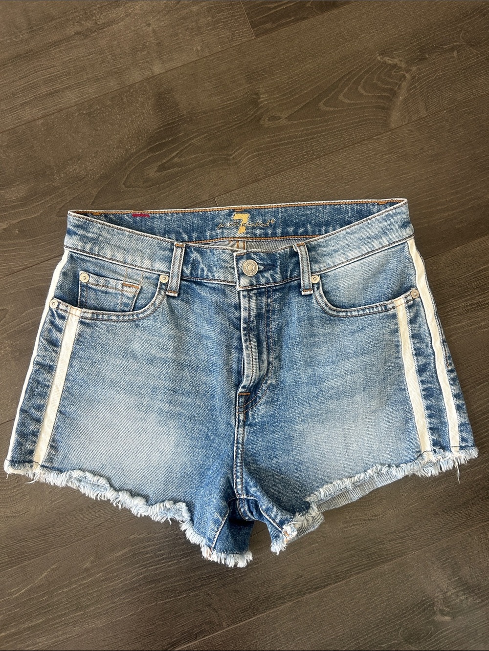 7 For All Mankind Denim Shorts / 26 White Side Stripe Y2K Retro Summer Cutoffs